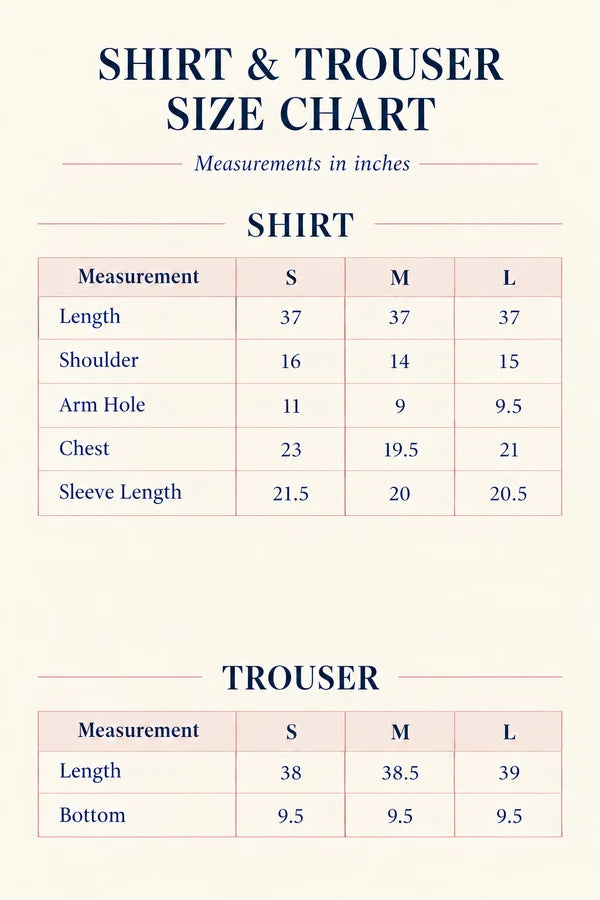 Nayab – Size Chart